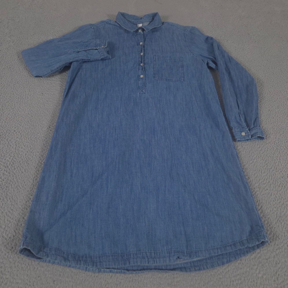 Old Navy Dress Womens Large Blue Chambray Popover Shirt Long Sleeve Denim Pocket